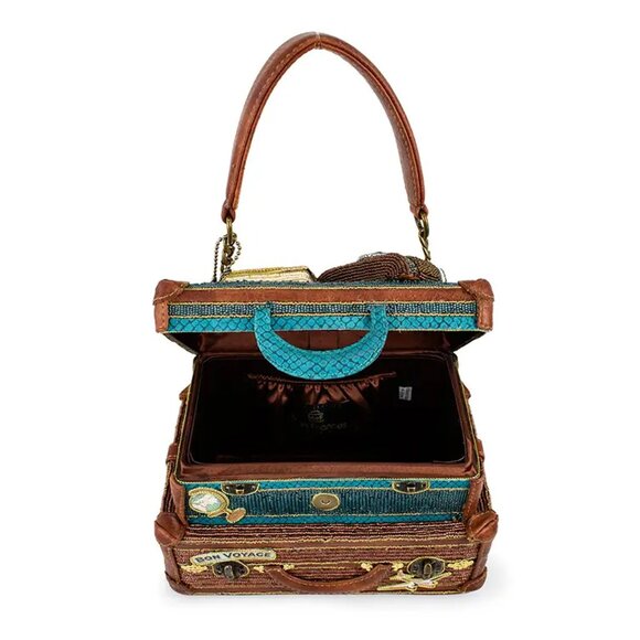 Mary Frances Baggage Claim Beaded Suitcase Handbag Brown Blue Bag Tour Purse NEW - Picture 6 of 9